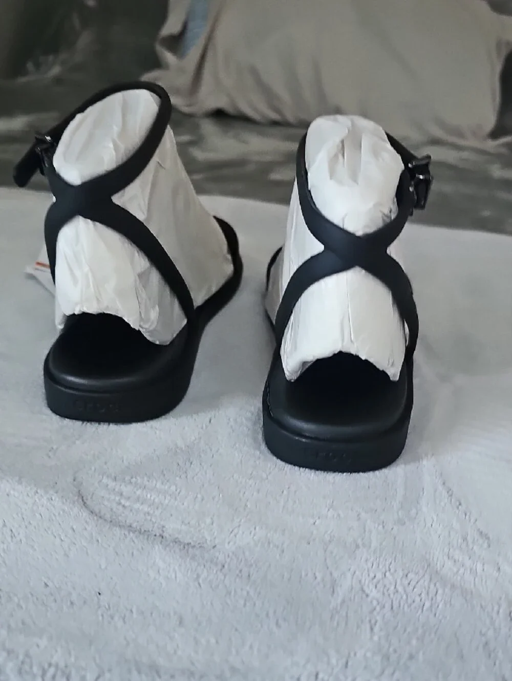 Women’s Black Strappy Crocs Square-Toe Sandals